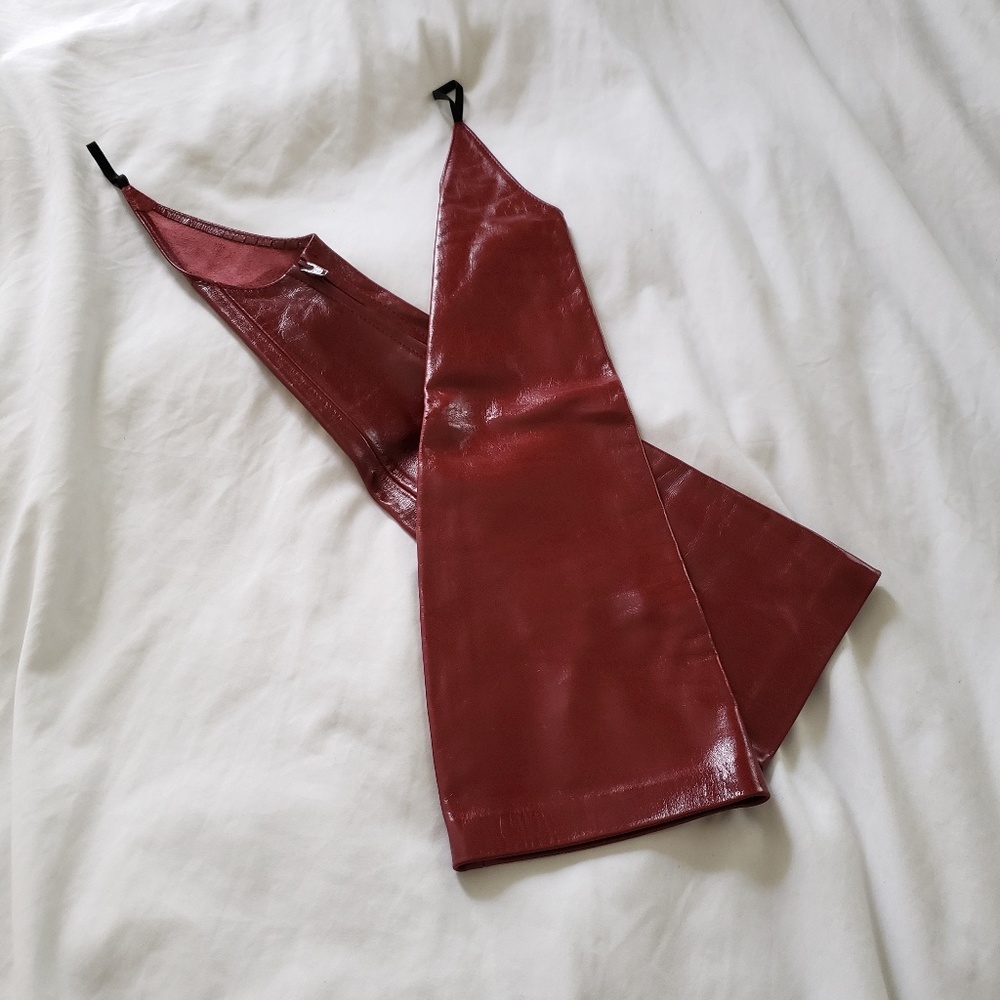Burgundy Leather Opera Gauntlets Fingerless Gloves